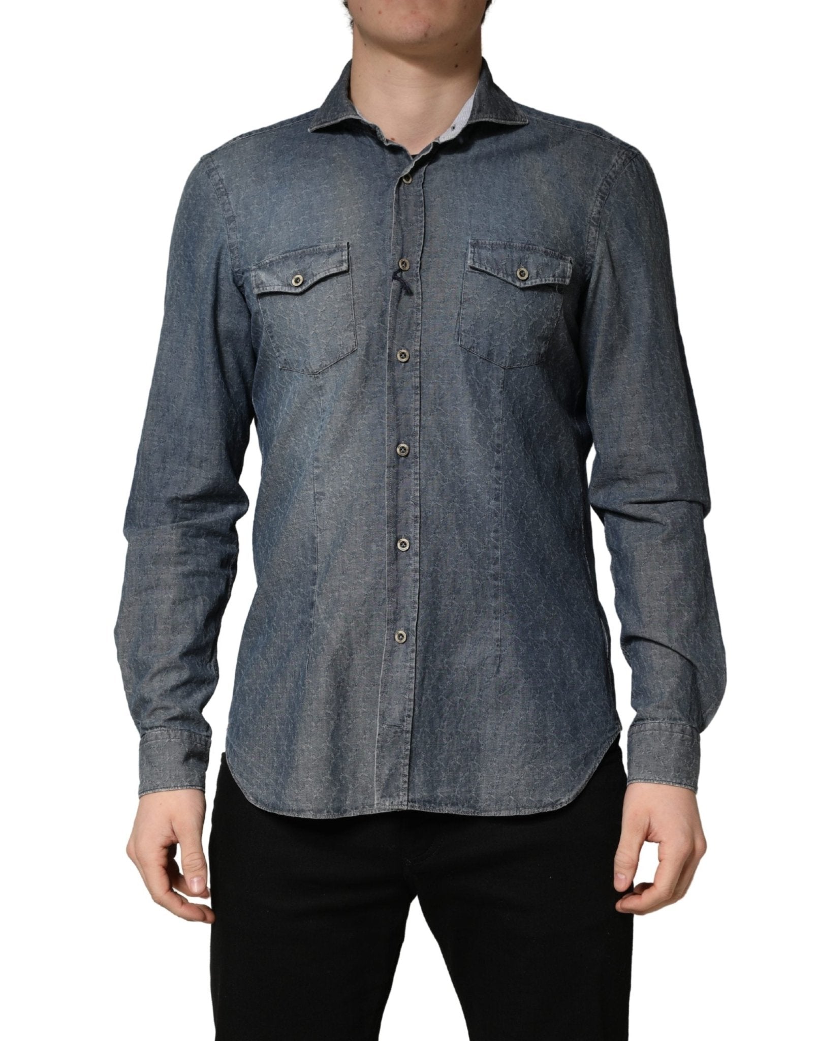 Domenico Tagliente DarkBlue Long Sleeve Collared Denim Shirt - RIMODA