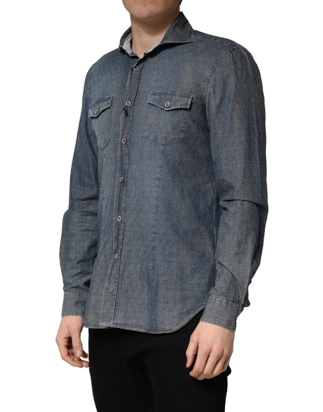 Domenico Tagliente DarkBlue Long Sleeve Collared Denim Shirt - RIMODA