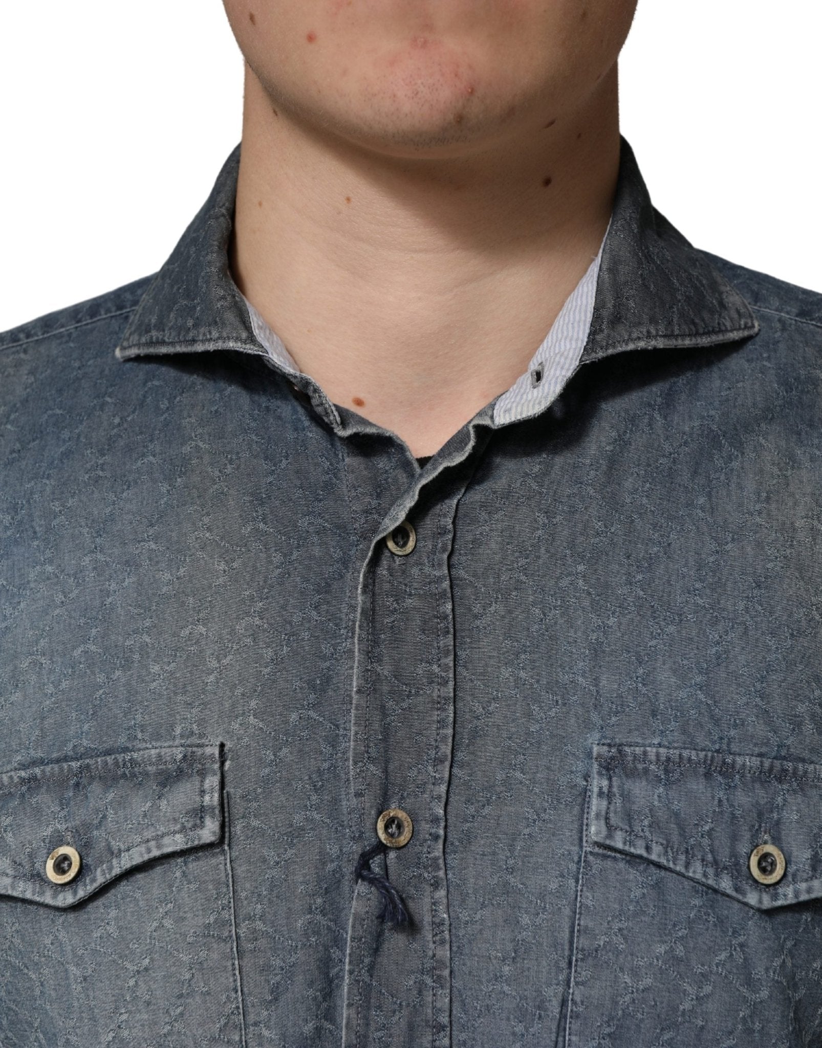 Domenico Tagliente DarkBlue Long Sleeve Collared Denim Shirt - RIMODA