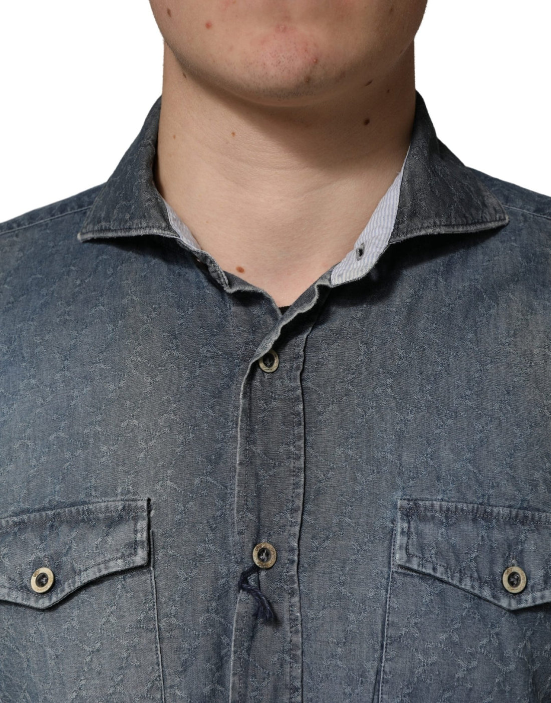 Domenico Tagliente DarkBlue Long Sleeve Collared Denim Shirt - RIMODA