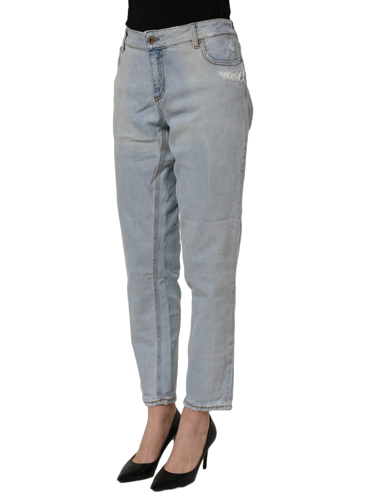 Dondup Light Blue High Waist Tapered Denim Cotton Stretch Jeans - RIMODA