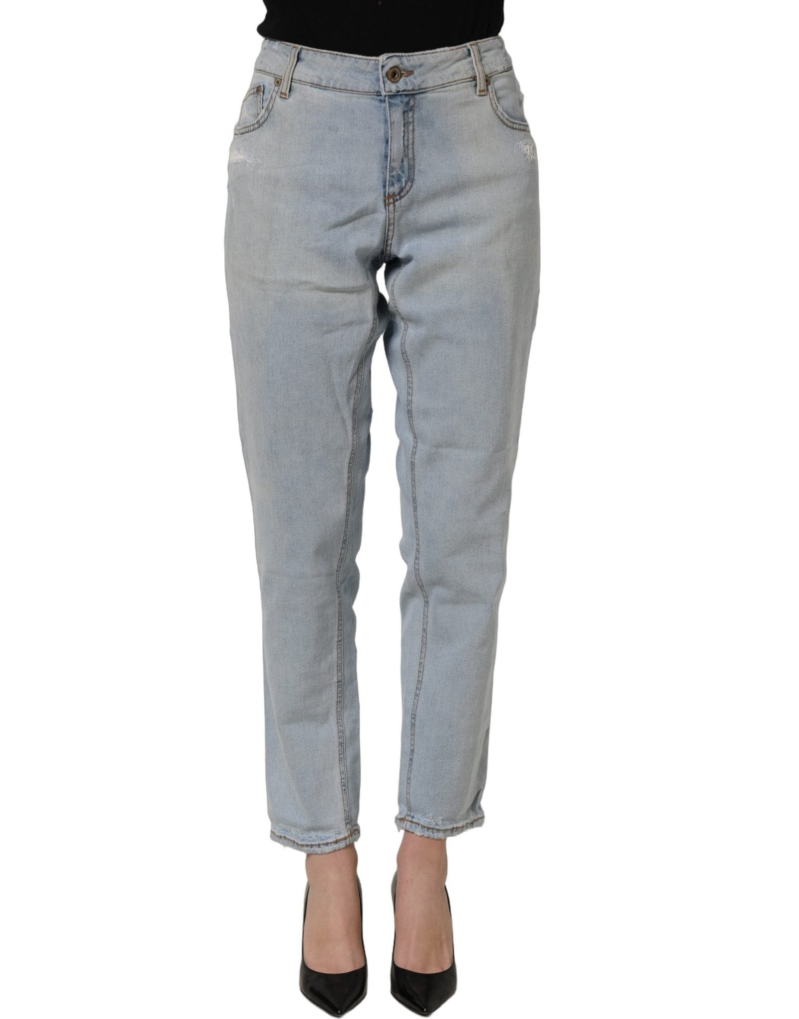 Dondup Light Blue High Waist Tapered Denim Cotton Stretch Jeans - RIMODA