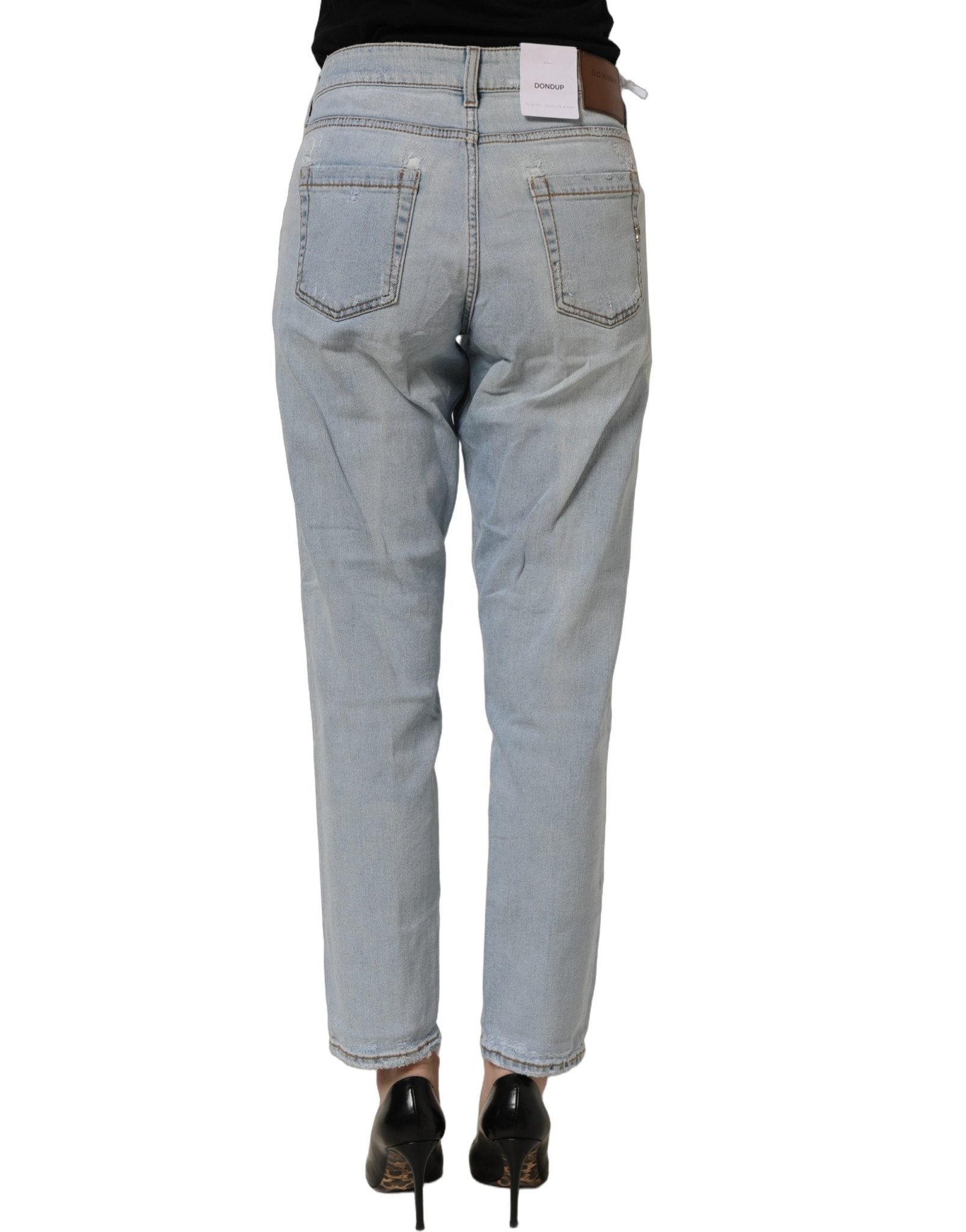 Dondup Light Blue High Waist Tapered Denim Cotton Stretch Jeans - RIMODA