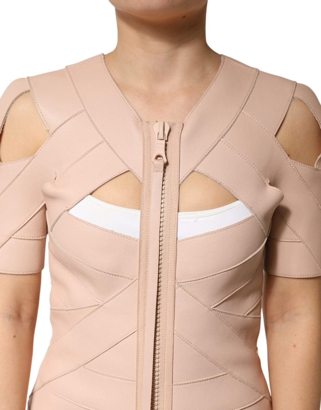 Dsquared² Beige Leather Short Sleeves Sheath Mini Dress - RIMODA
