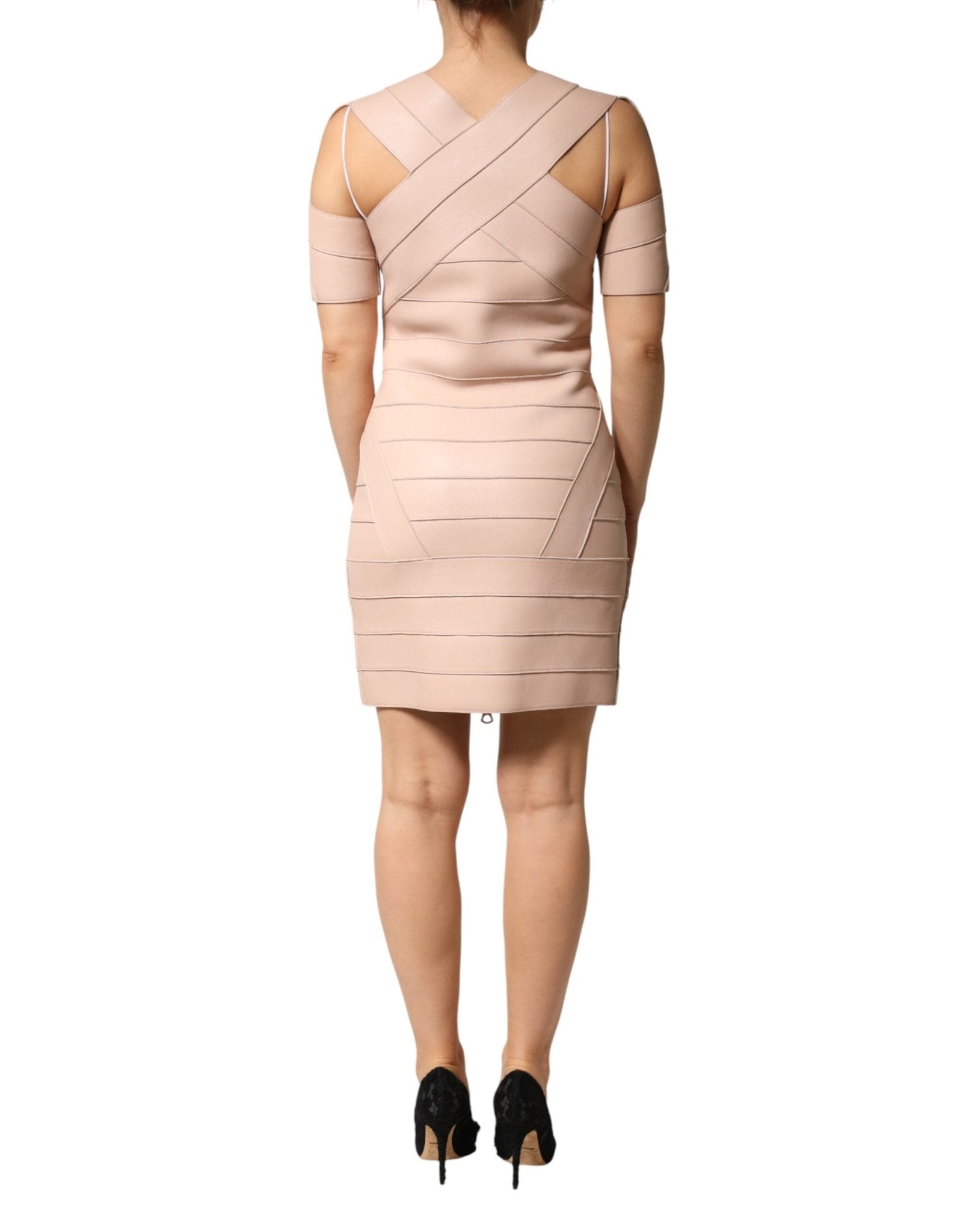 Dsquared² Beige Leather Short Sleeves Sheath Mini Dress - RIMODA