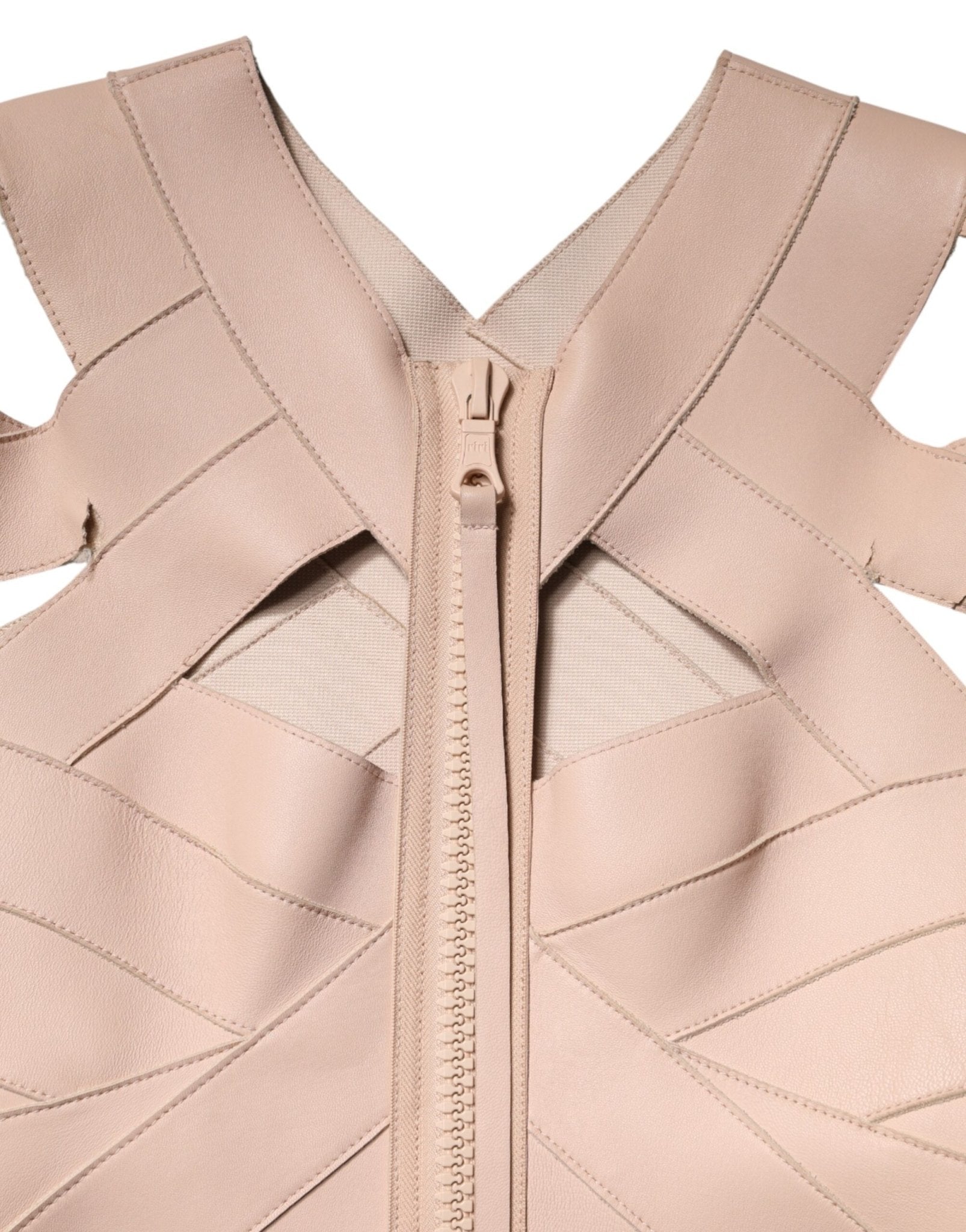 Dsquared² Beige Leather Short Sleeves Sheath Mini Dress - RIMODA