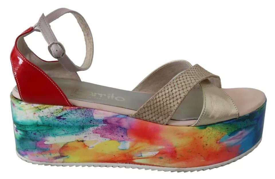 EBARRITO Multicolor Leather Ankle Strap Wedge Heel Sandals Shoes - RIMODA