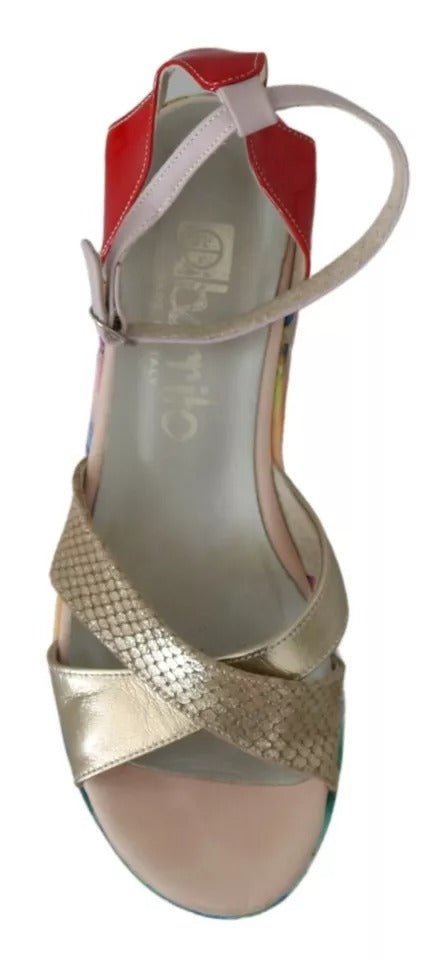 EBARRITO Multicolor Leather Ankle Strap Wedge Heel Sandals Shoes - RIMODA