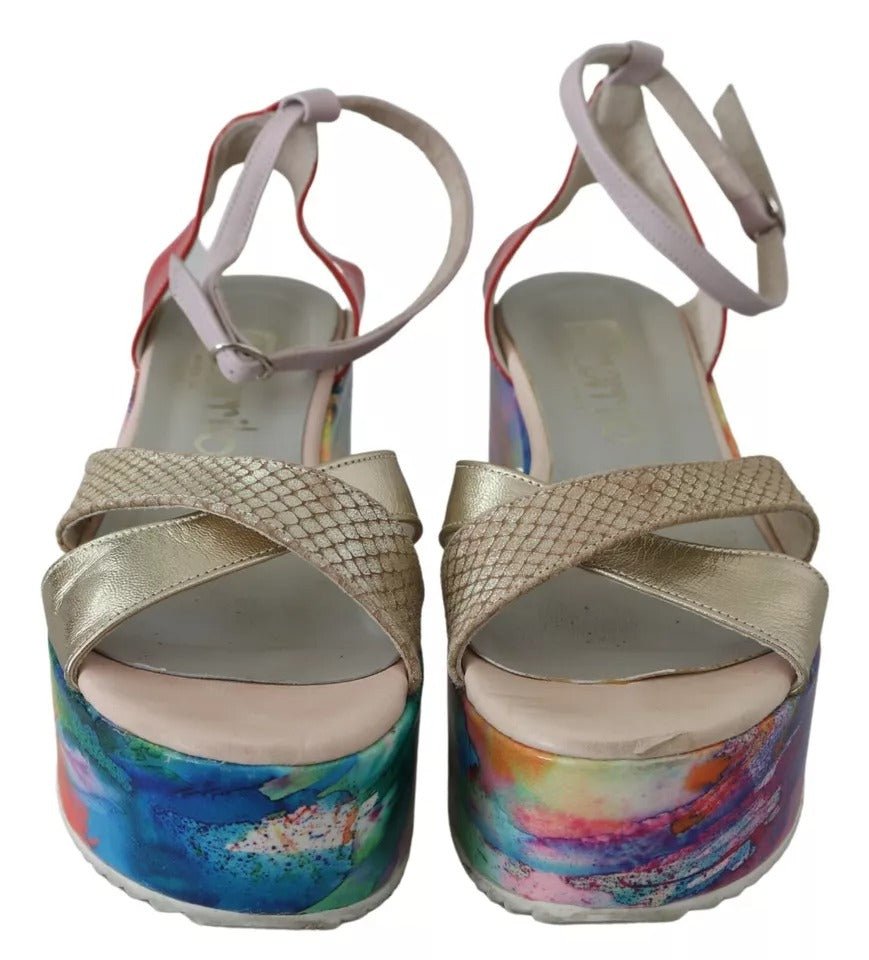 EBARRITO Multicolor Leather Ankle Strap Wedge Heel Sandals Shoes - RIMODA