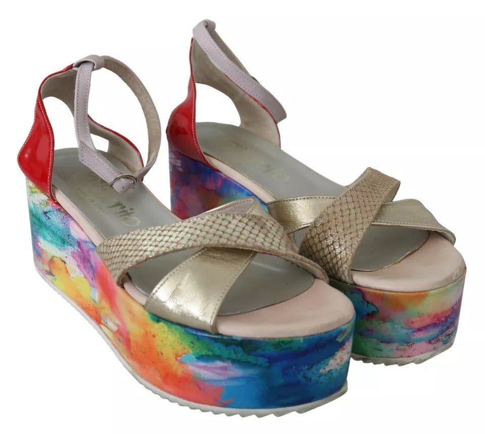 EBARRITO Multicolor Leather Ankle Strap Wedge Heel Sandals Shoes - RIMODA