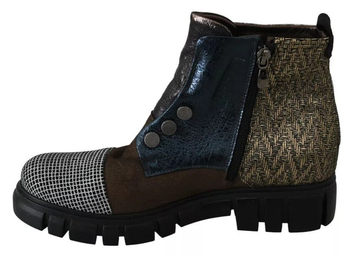 EBARRITO Multicolor Leather Suede Zipper Ankle Boots Shoes - RIMODA
