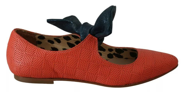 EBARRITO Orange Leather Bow Slip-on Loafers Ballet Flat Shoes - RIMODA