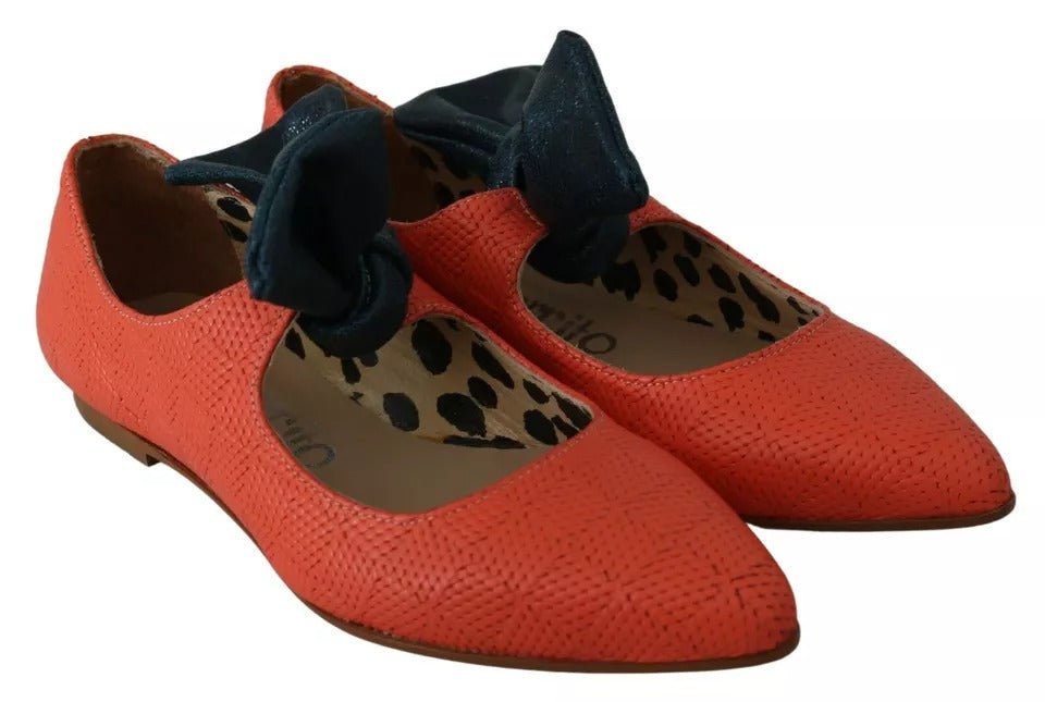 EBARRITO Orange Leather Bow Slip-on Loafers Ballet Flat Shoes - RIMODA