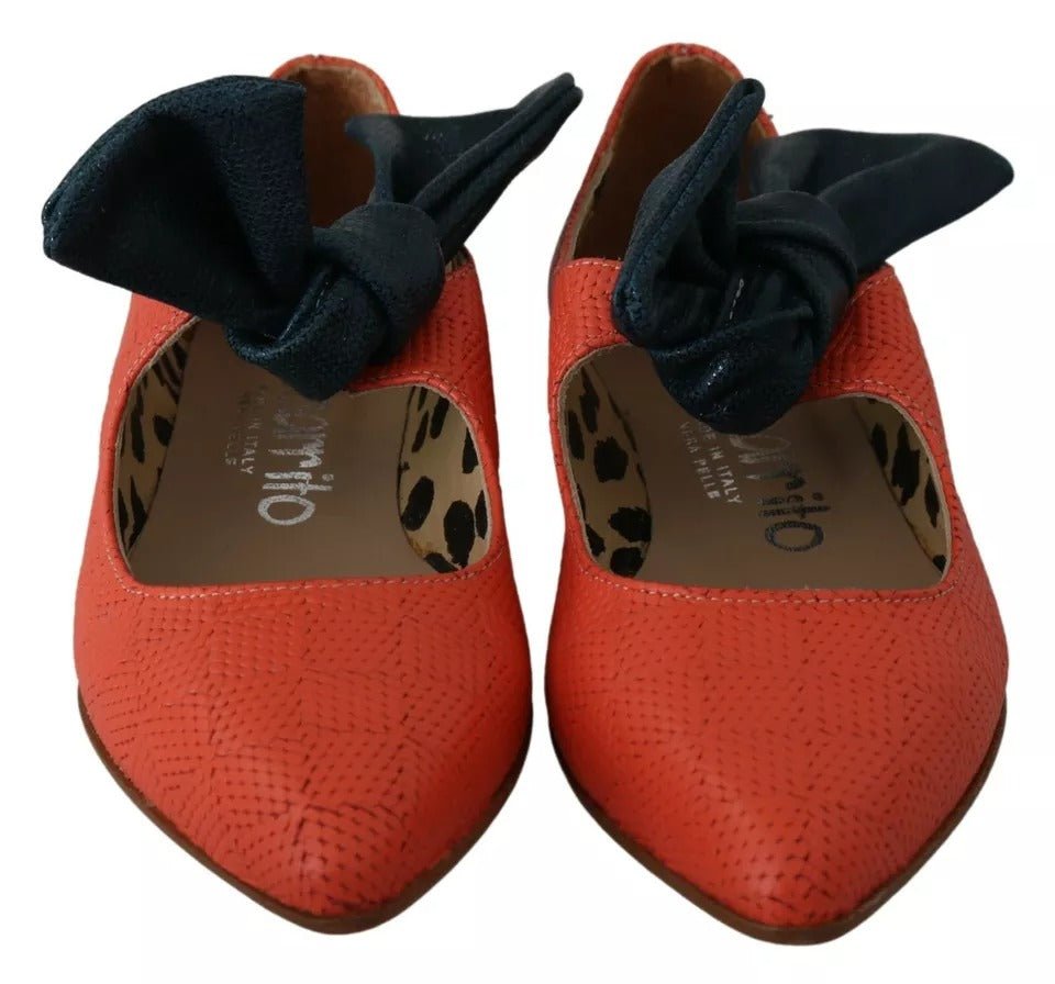 EBARRITO Orange Leather Bow Slip-on Loafers Ballet Flat Shoes - RIMODA