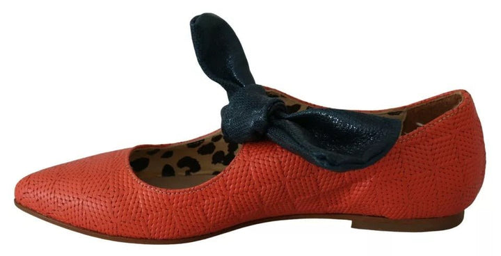 EBARRITO Orange Leather Bow Slip-on Loafers Ballet Flat Shoes - RIMODA