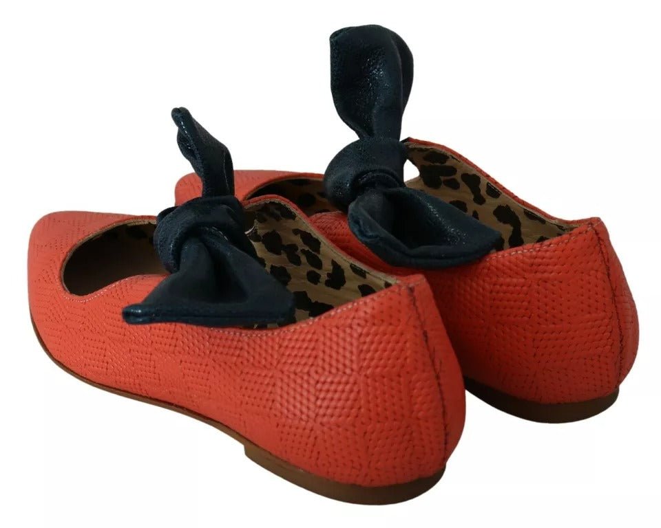 EBARRITO Orange Leather Bow Slip-on Loafers Ballet Flat Shoes - RIMODA