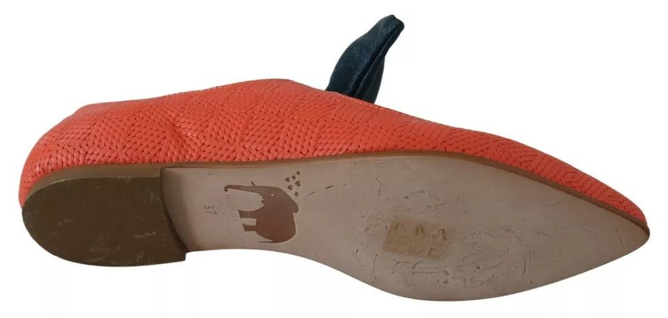 EBARRITO Orange Leather Bow Slip-on Loafers Ballet Flat Shoes - RIMODA
