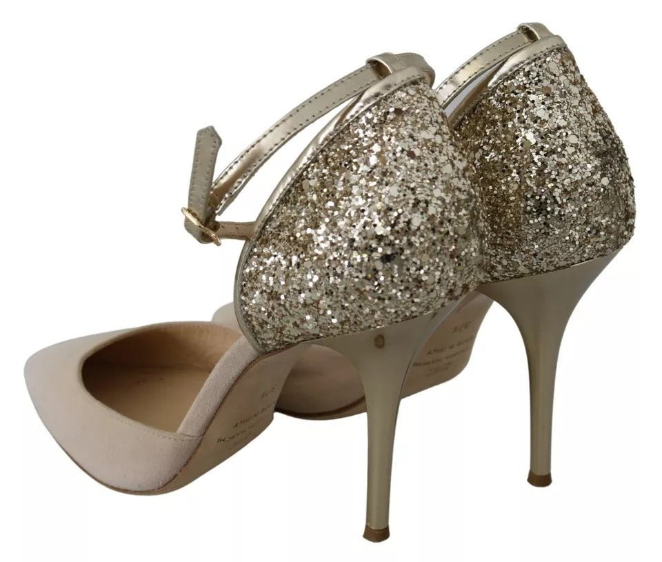 Elisabetta Franchi Beige Linen Ankle Strap High Heels Shoes - RIMODA