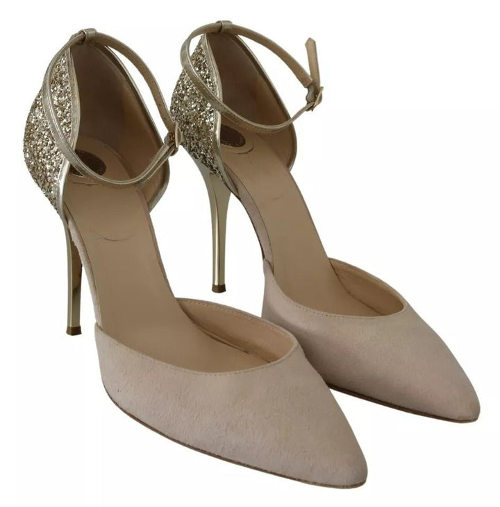 Elisabetta Franchi Beige Linen Ankle Strap High Heels Shoes - RIMODA