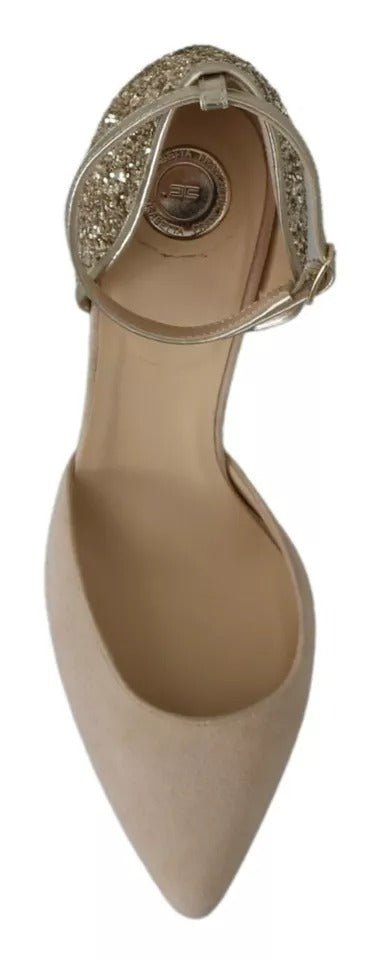Elisabetta Franchi Beige Linen Ankle Strap High Heels Shoes - RIMODA