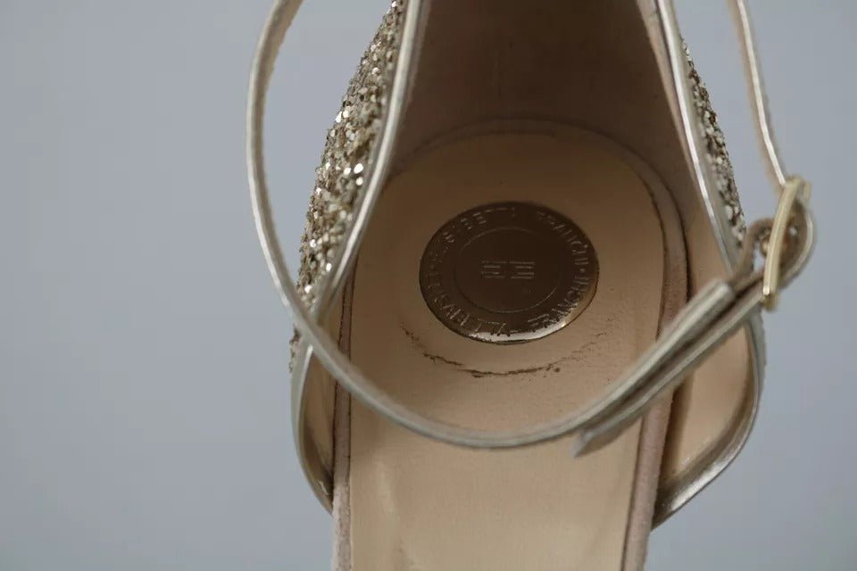 Elisabetta Franchi Beige Linen Ankle Strap High Heels Shoes - RIMODA