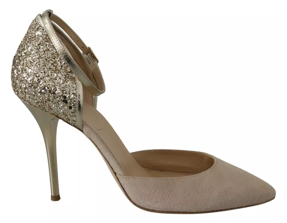 Elisabetta Franchi Beige Linen Ankle Strap High Heels Shoes - RIMODA