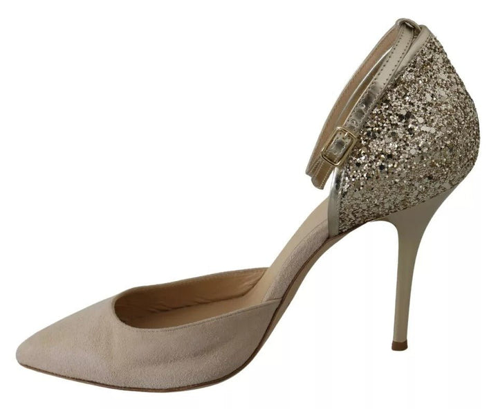 Elisabetta Franchi Beige Linen Ankle Strap High Heels Shoes - RIMODA
