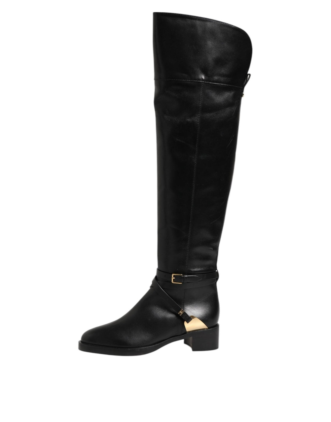 Elisabetta Franchi Black Leather Buckled High Boots Shoes - RIMODA