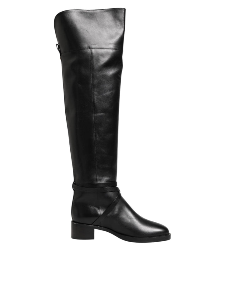 Elisabetta Franchi Black Leather Buckled High Boots Shoes - RIMODA
