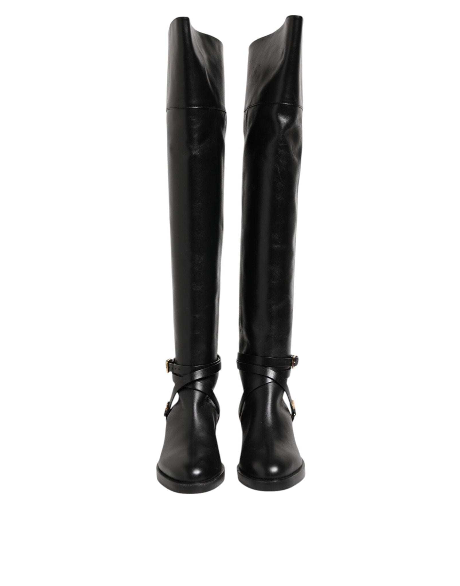 Elisabetta Franchi Black Leather Buckled High Boots Shoes - RIMODA