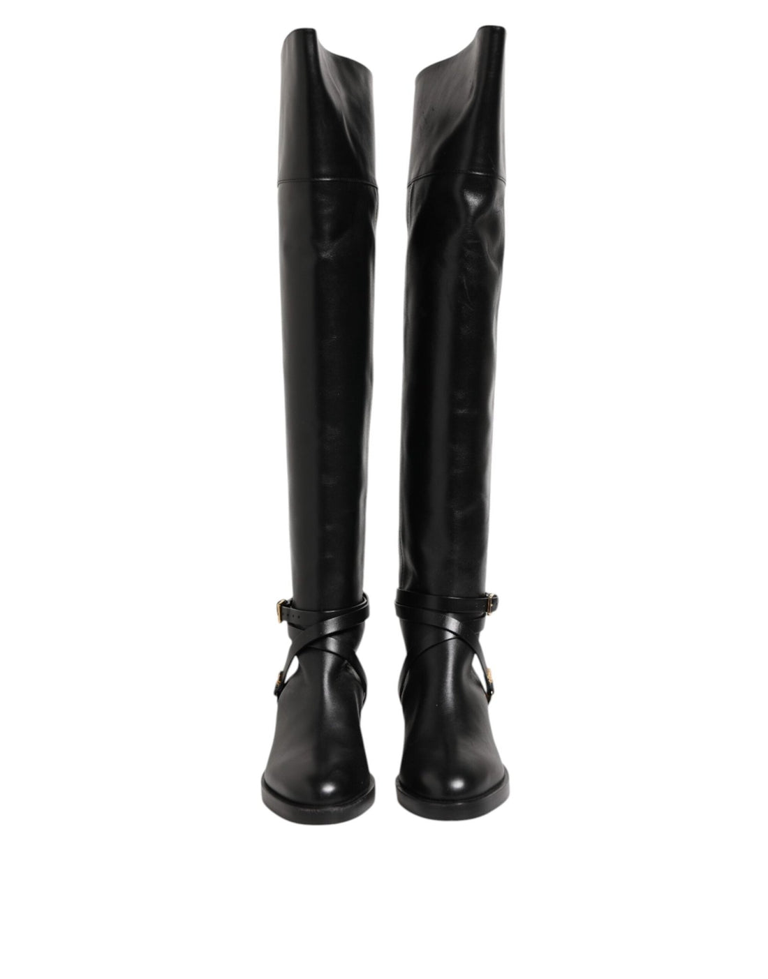 Elisabetta Franchi Black Leather Buckled High Boots Shoes - RIMODA