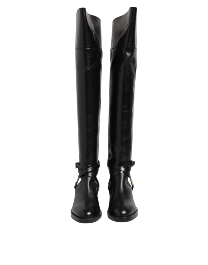 Elisabetta Franchi Black Leather Buckled High Boots Shoes - RIMODA