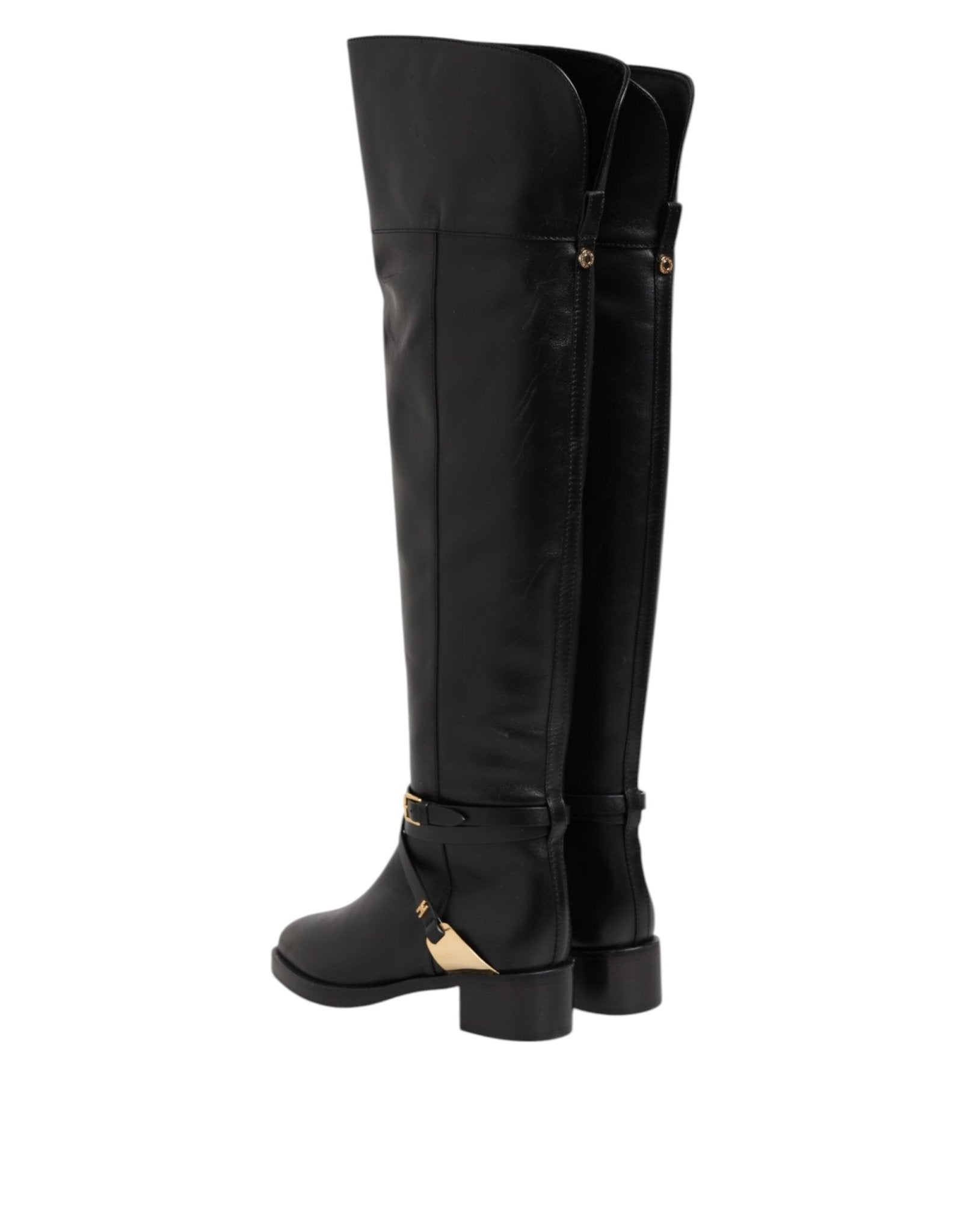 Elisabetta Franchi Black Leather Buckled High Boots Shoes - RIMODA