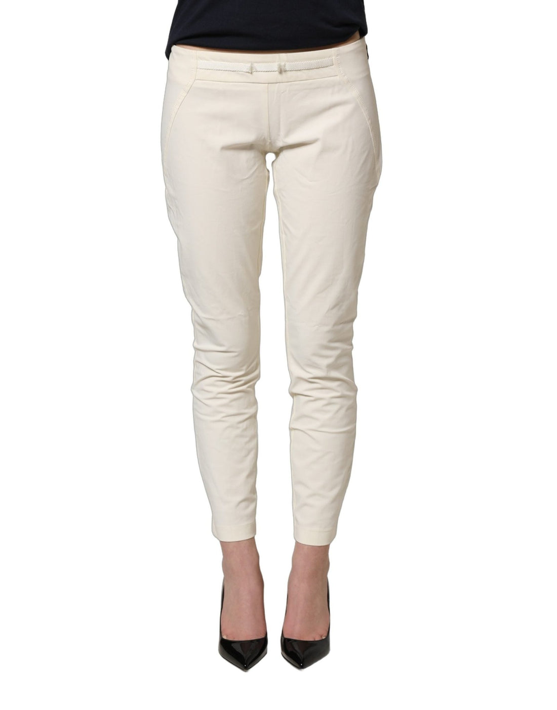 Elisabetta Franchi White Low Waist Skinny Women Trouser Pants - RIMODA