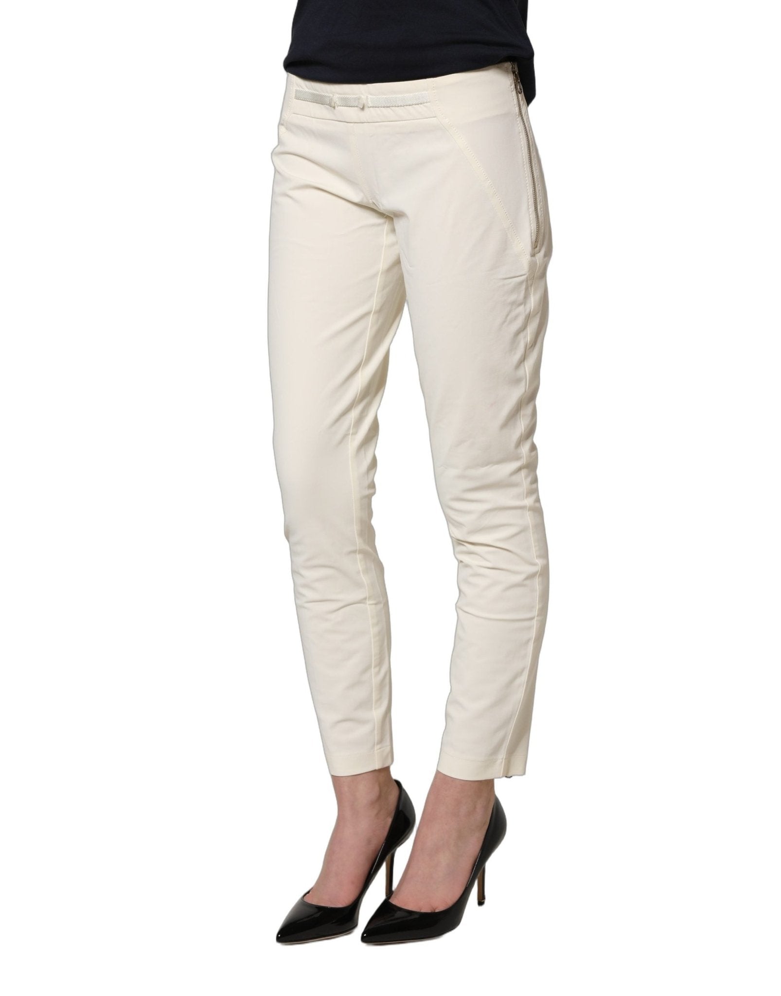 Elisabetta Franchi White Low Waist Skinny Women Trouser Pants - RIMODA