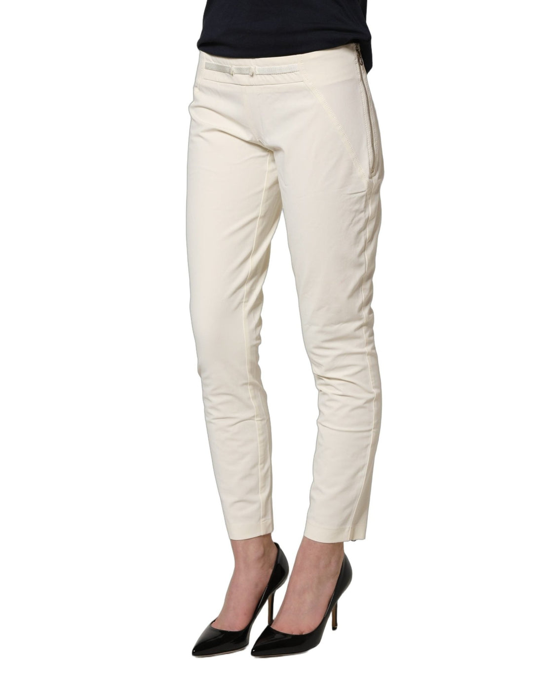 Elisabetta Franchi White Low Waist Skinny Women Trouser Pants - RIMODA