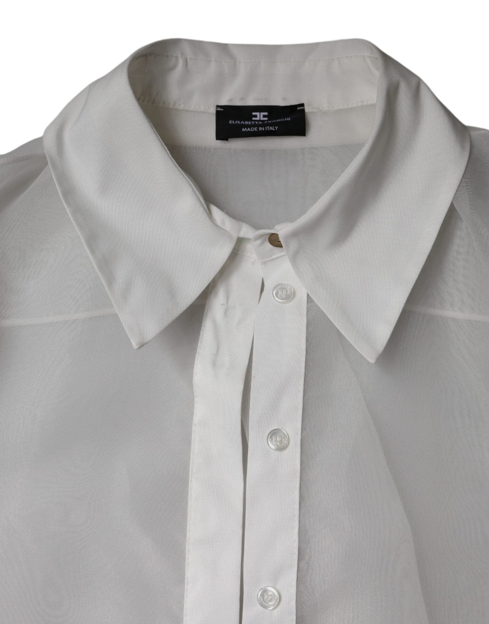 Elisabetta Franchi White Sheer Collared Buttoned Long Sleeves Top - RIMODA