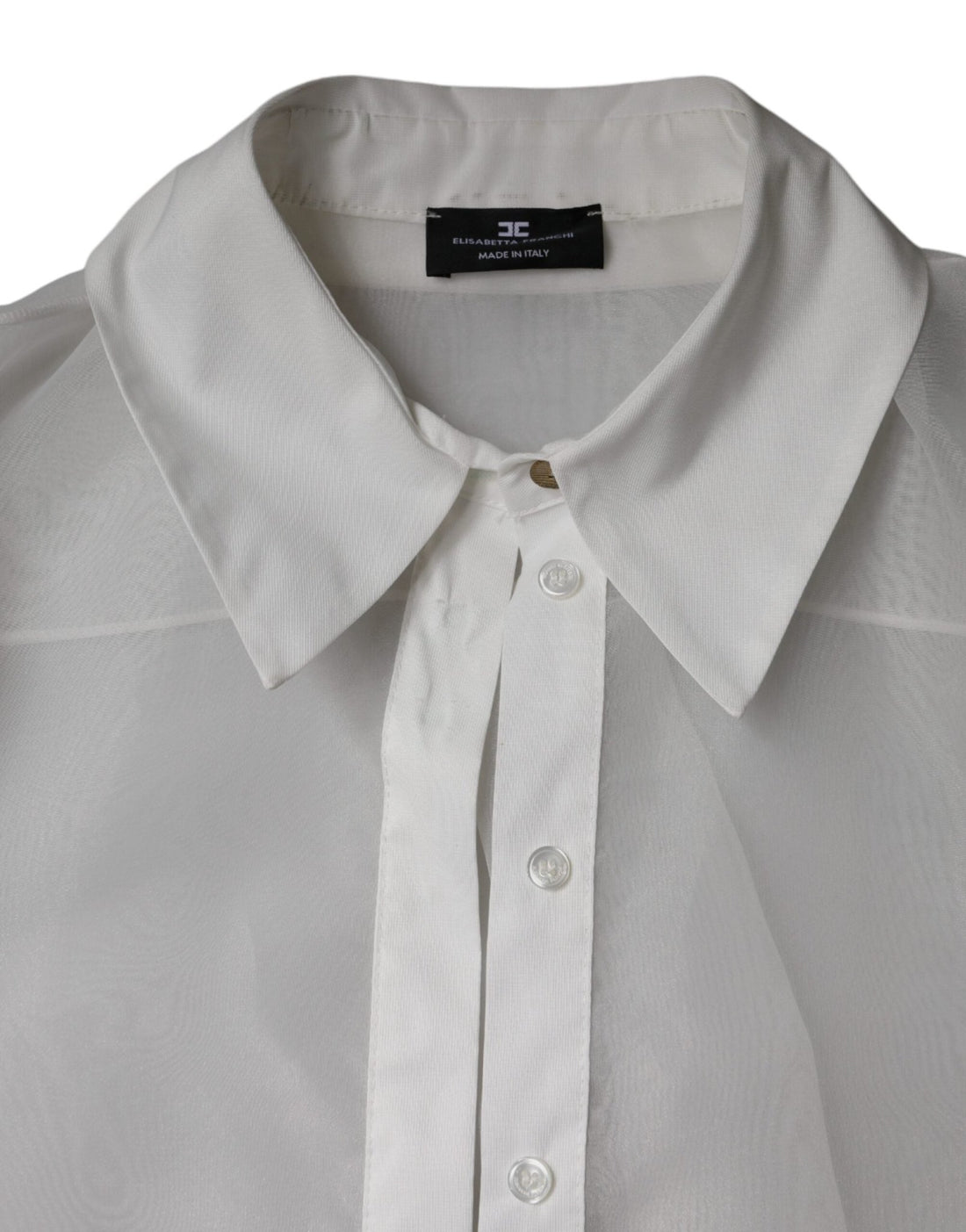 Elisabetta Franchi White Sheer Collared Buttoned Long Sleeves Top - RIMODA