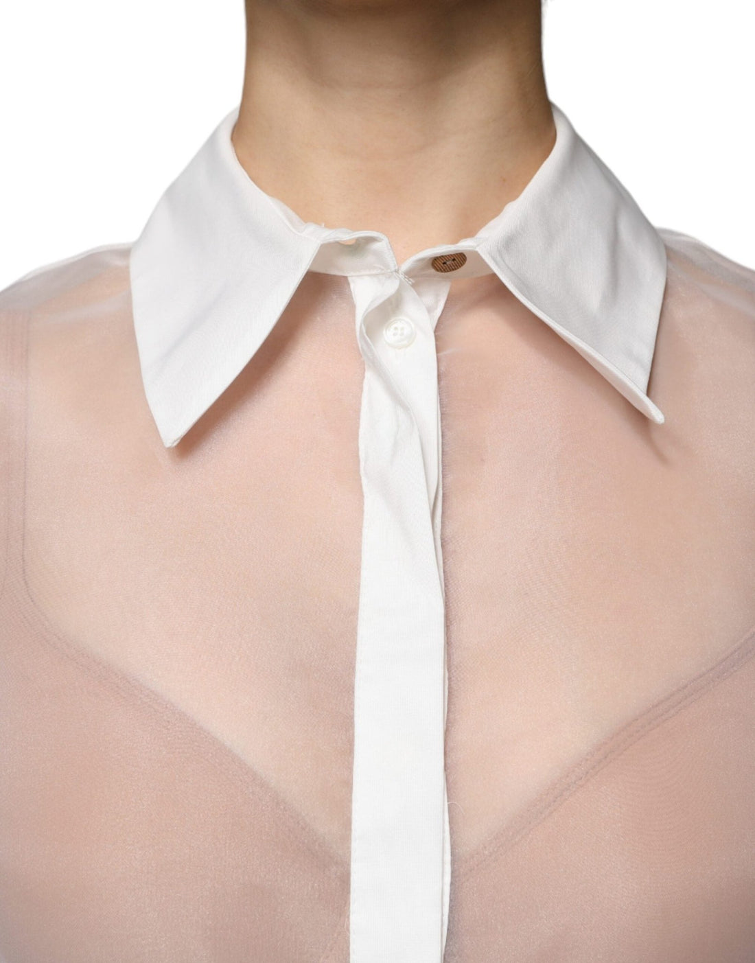 Elisabetta Franchi White Sheer Collared Buttoned Long Sleeves Top - RIMODA