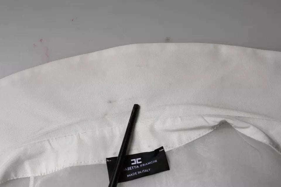 Elisabetta Franchi White Sheer Collared Buttoned Long Sleeves Top - RIMODA
