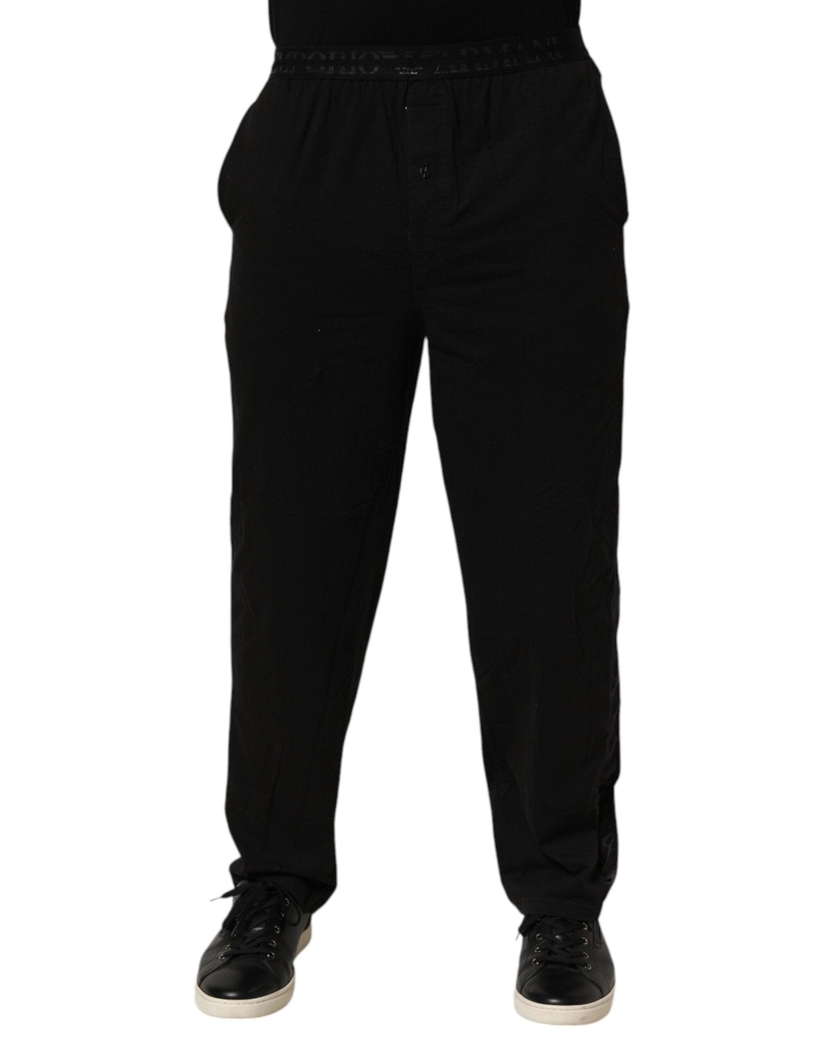 Emporio Armani Black Cotton Blend Logo Waistband Trouser Pants - RIMODA