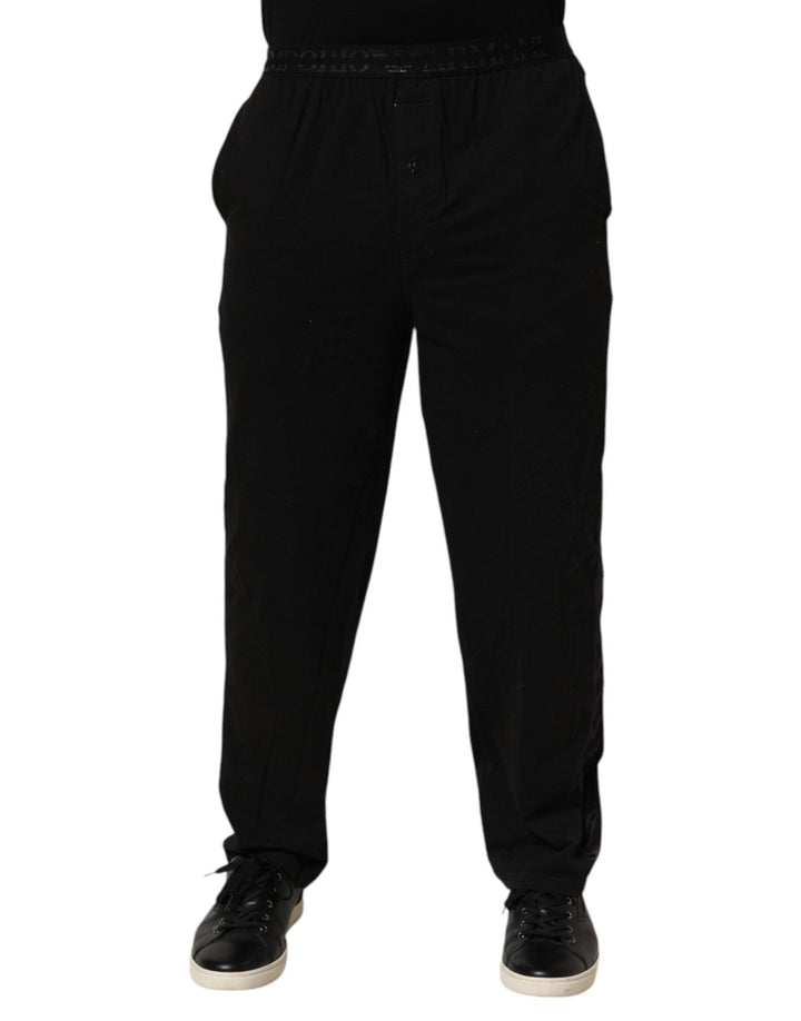 Emporio Armani Black Cotton Blend Logo Waistband Trouser Pants - RIMODA