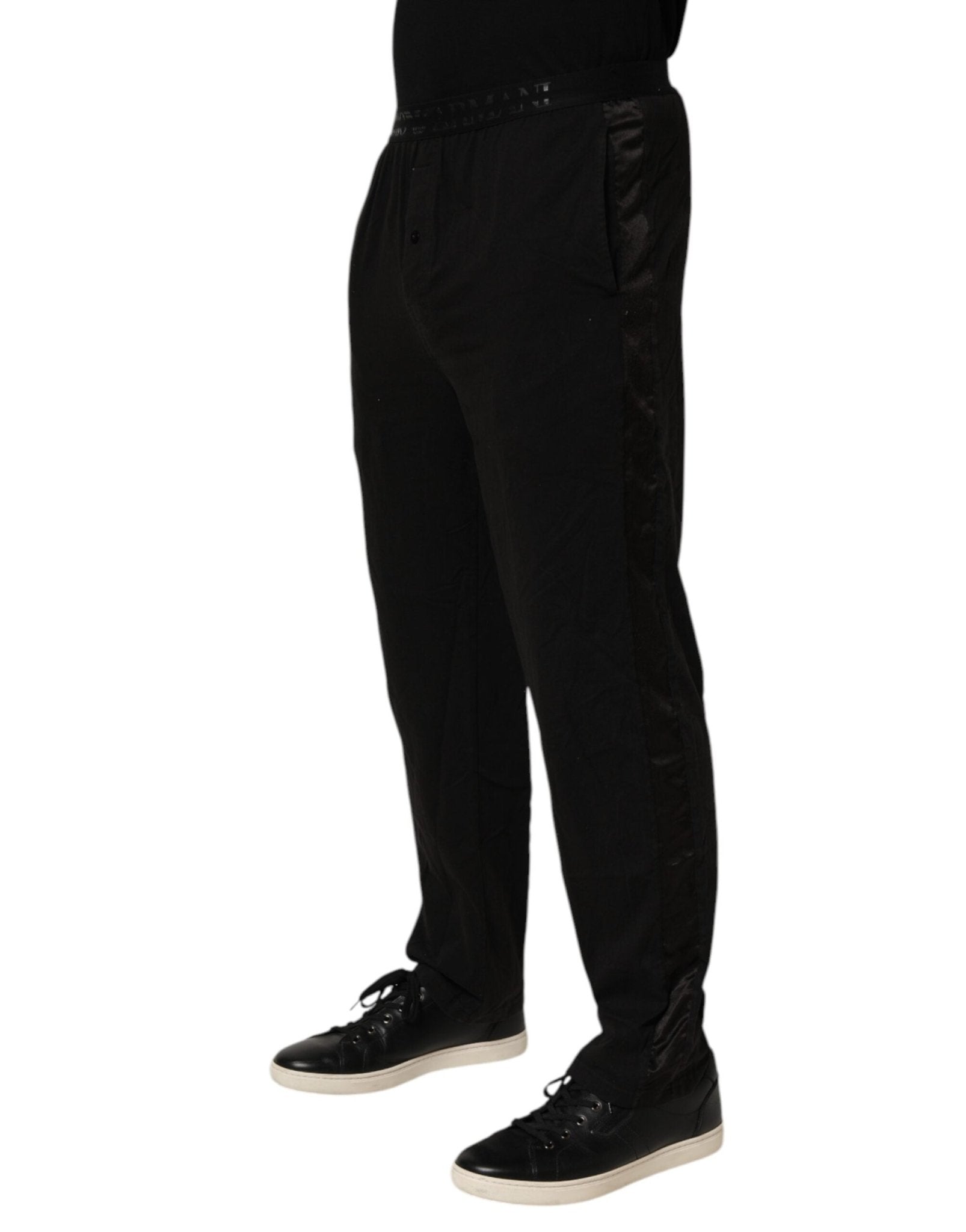 Emporio Armani Black Cotton Blend Logo Waistband Trouser Pants - RIMODA