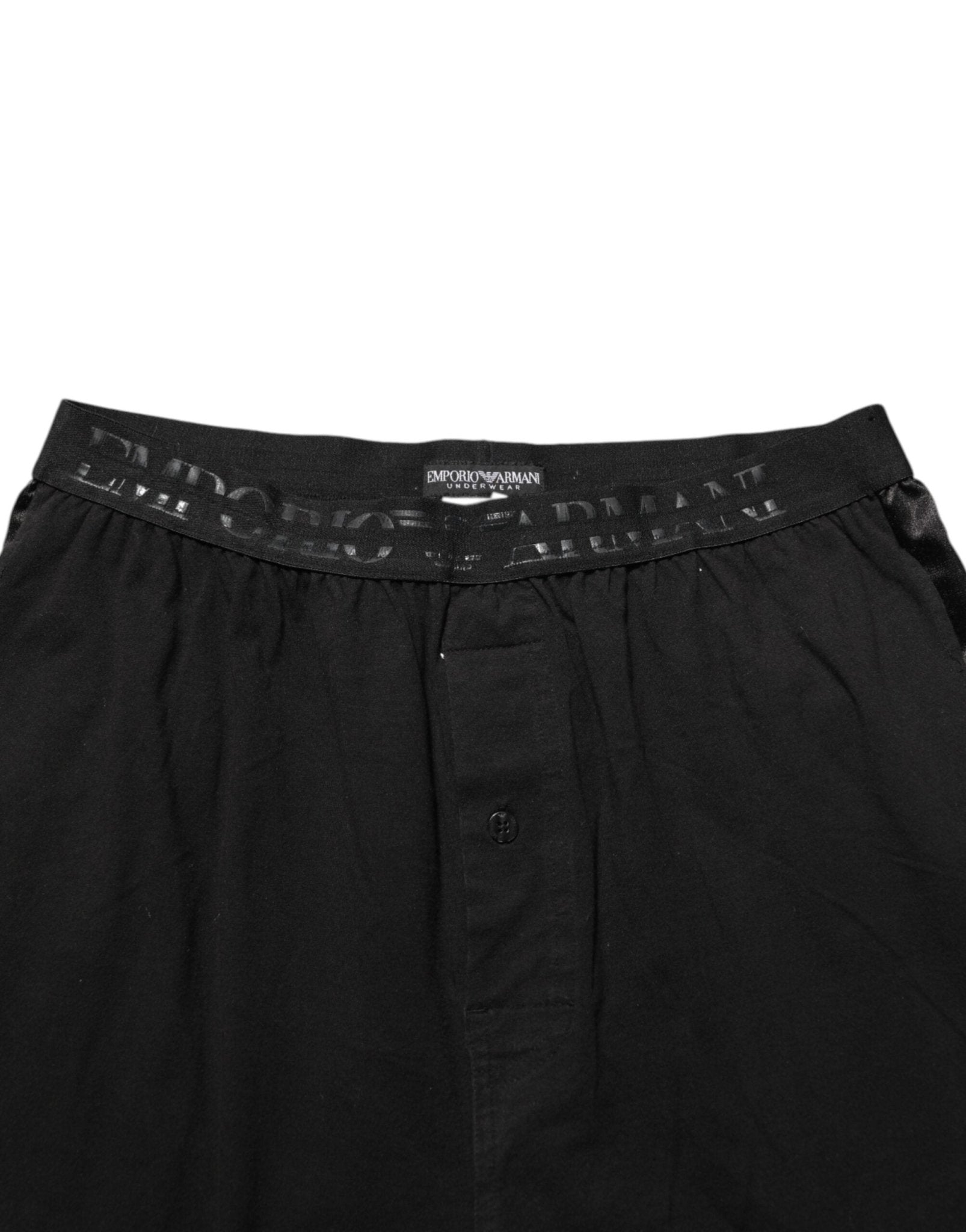 Emporio Armani Black Cotton Blend Logo Waistband Trouser Pants - RIMODA