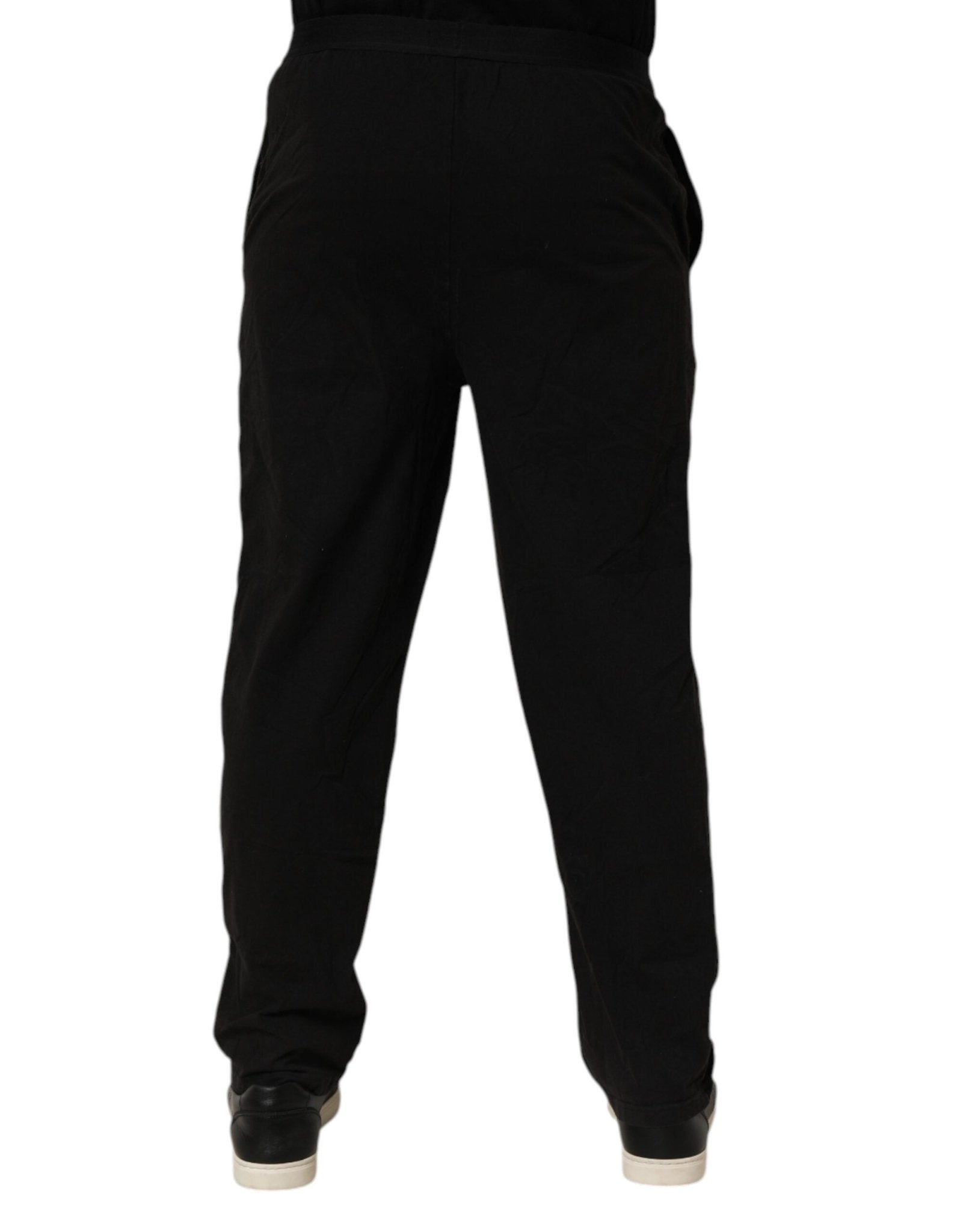 Emporio Armani Black Cotton Blend Logo Waistband Trouser Pants - RIMODA