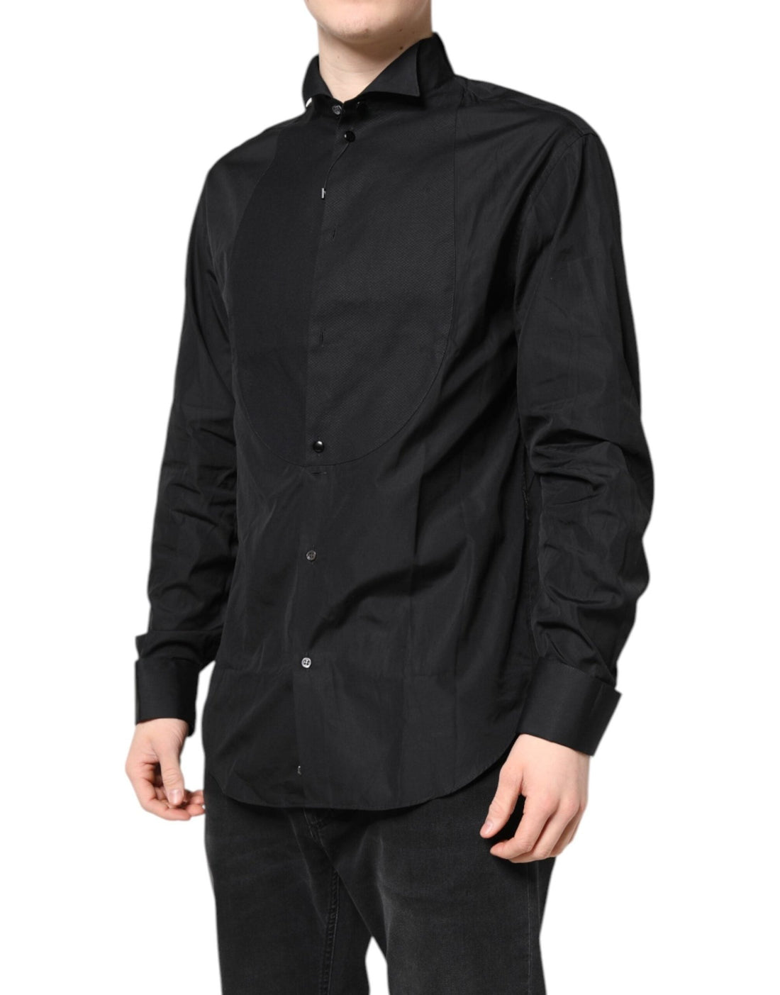Emporio Armani Black Cotton Long Sleeves Formal Dress Shirt - RIMODA
