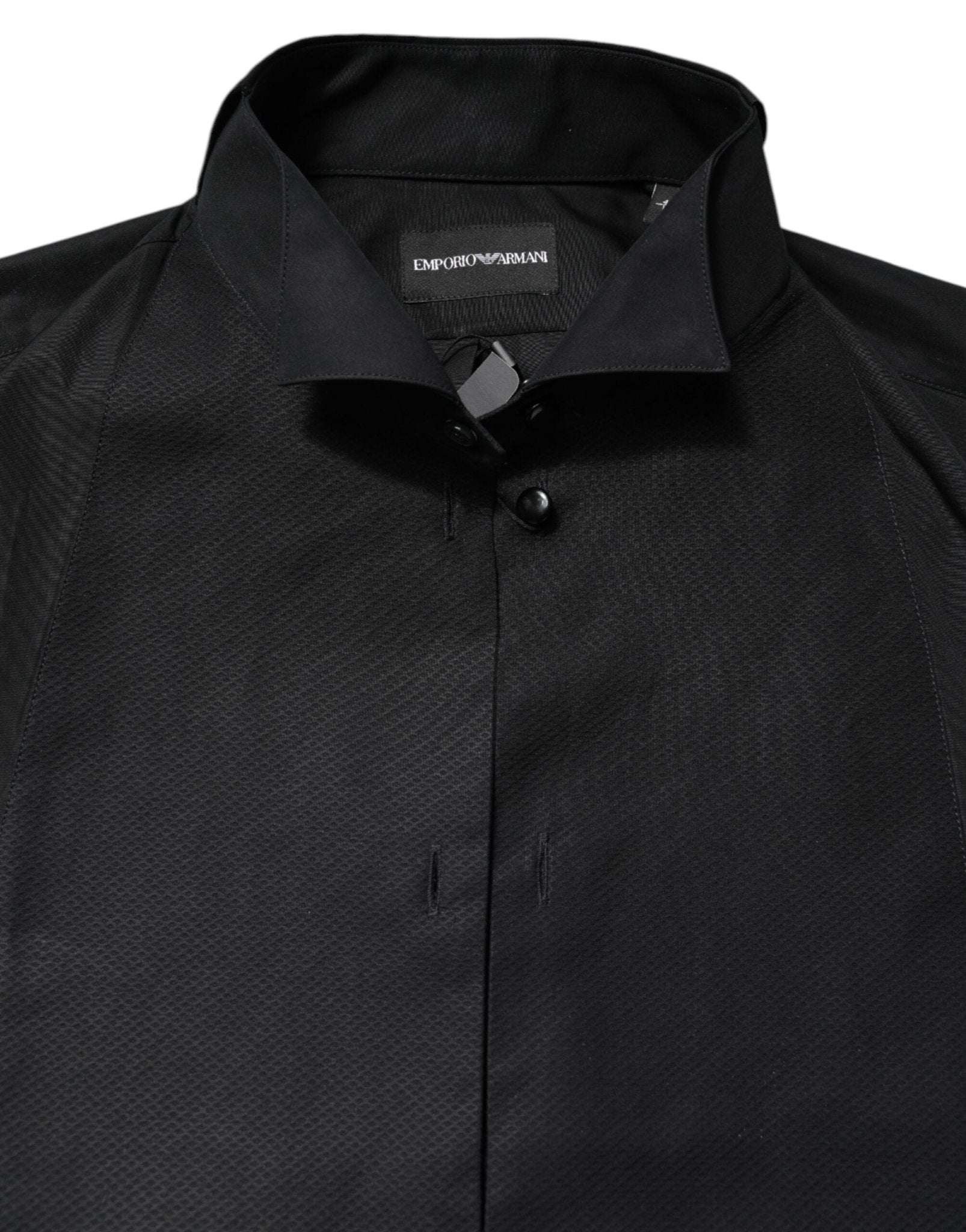 Emporio Armani Black Cotton Long Sleeves Formal Dress Shirt - RIMODA