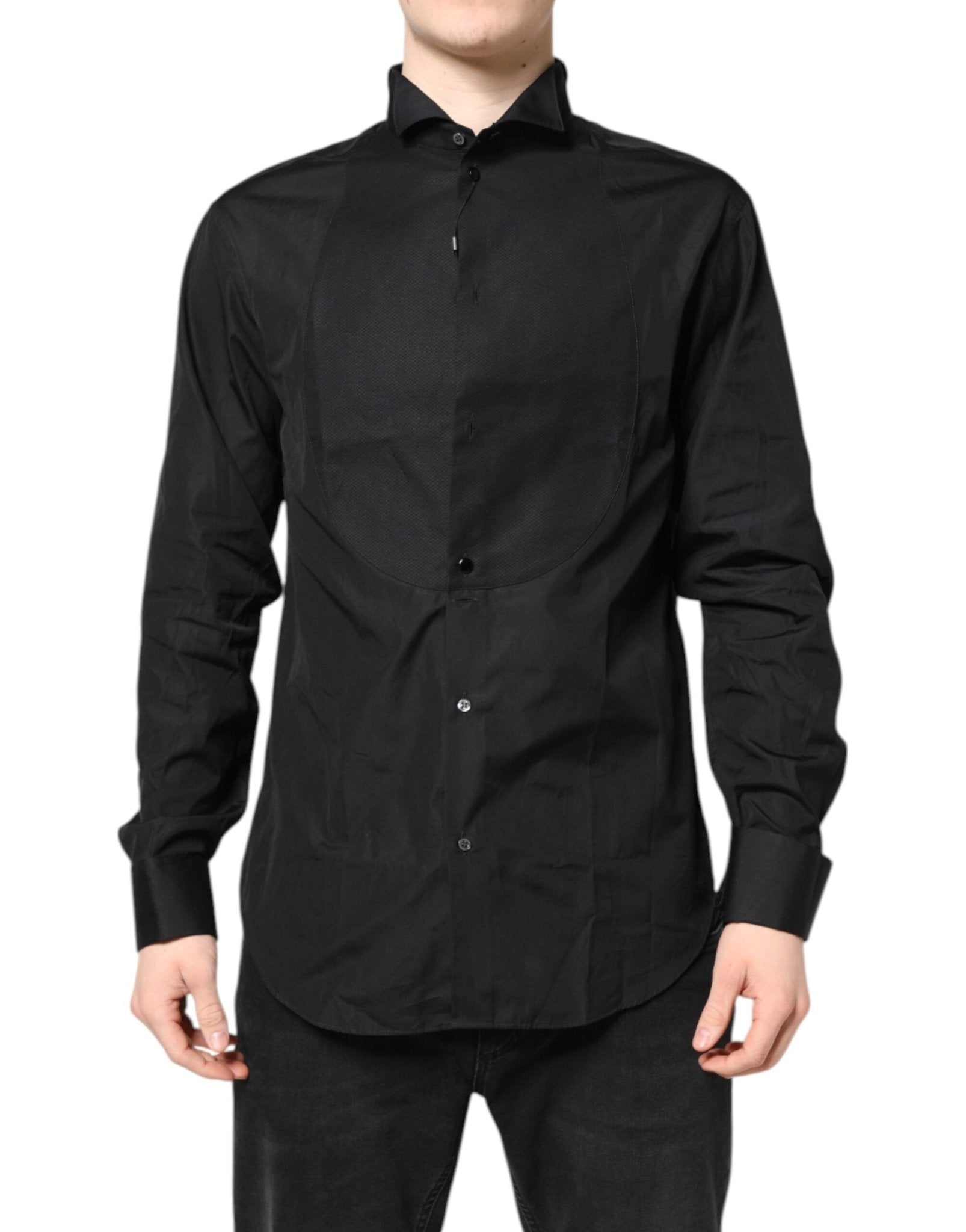 Emporio Armani Black Cotton Long Sleeves Formal Dress Shirt - RIMODA