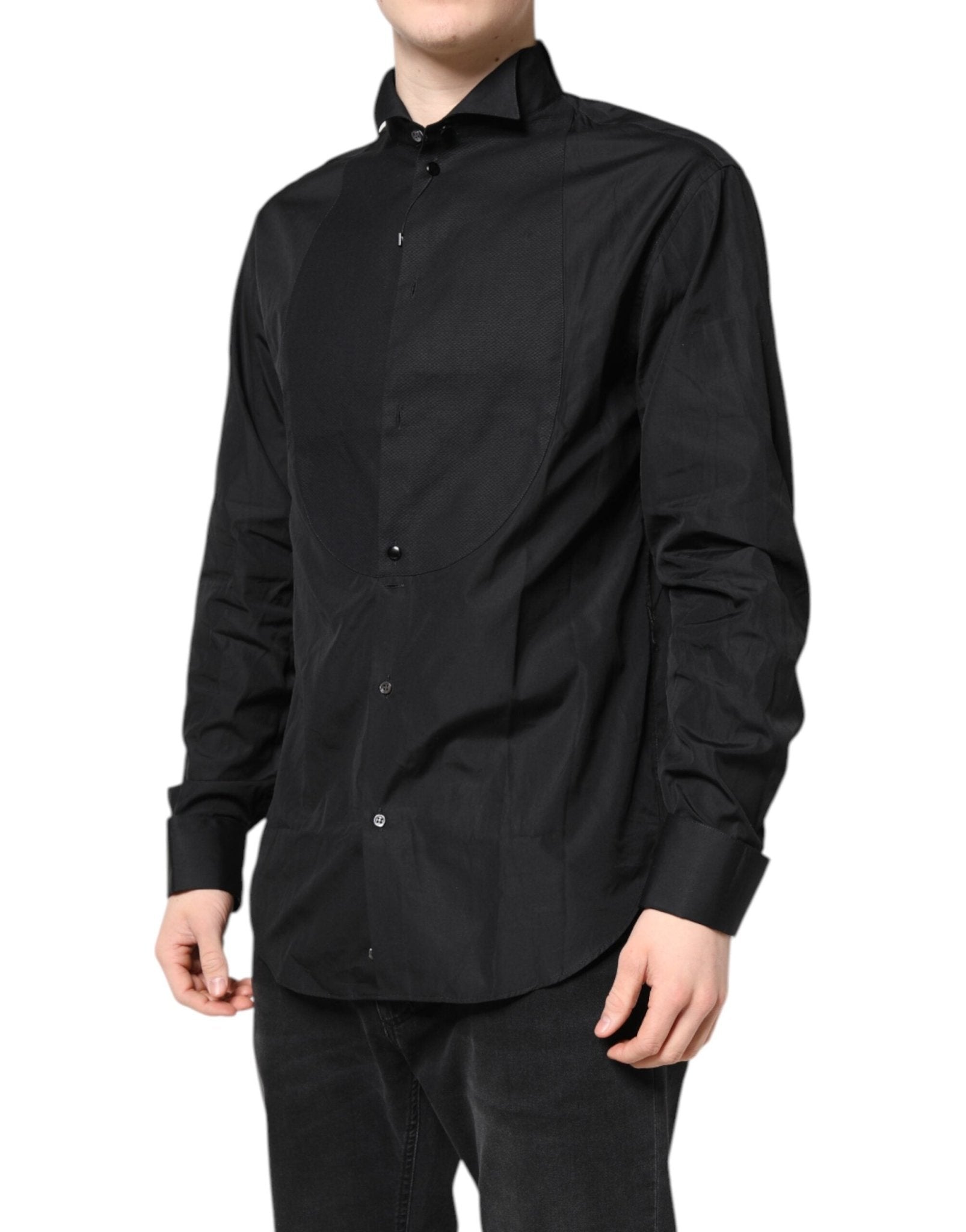 Emporio Armani Black Cotton Long Sleeves Formal Dress Shirt - RIMODA