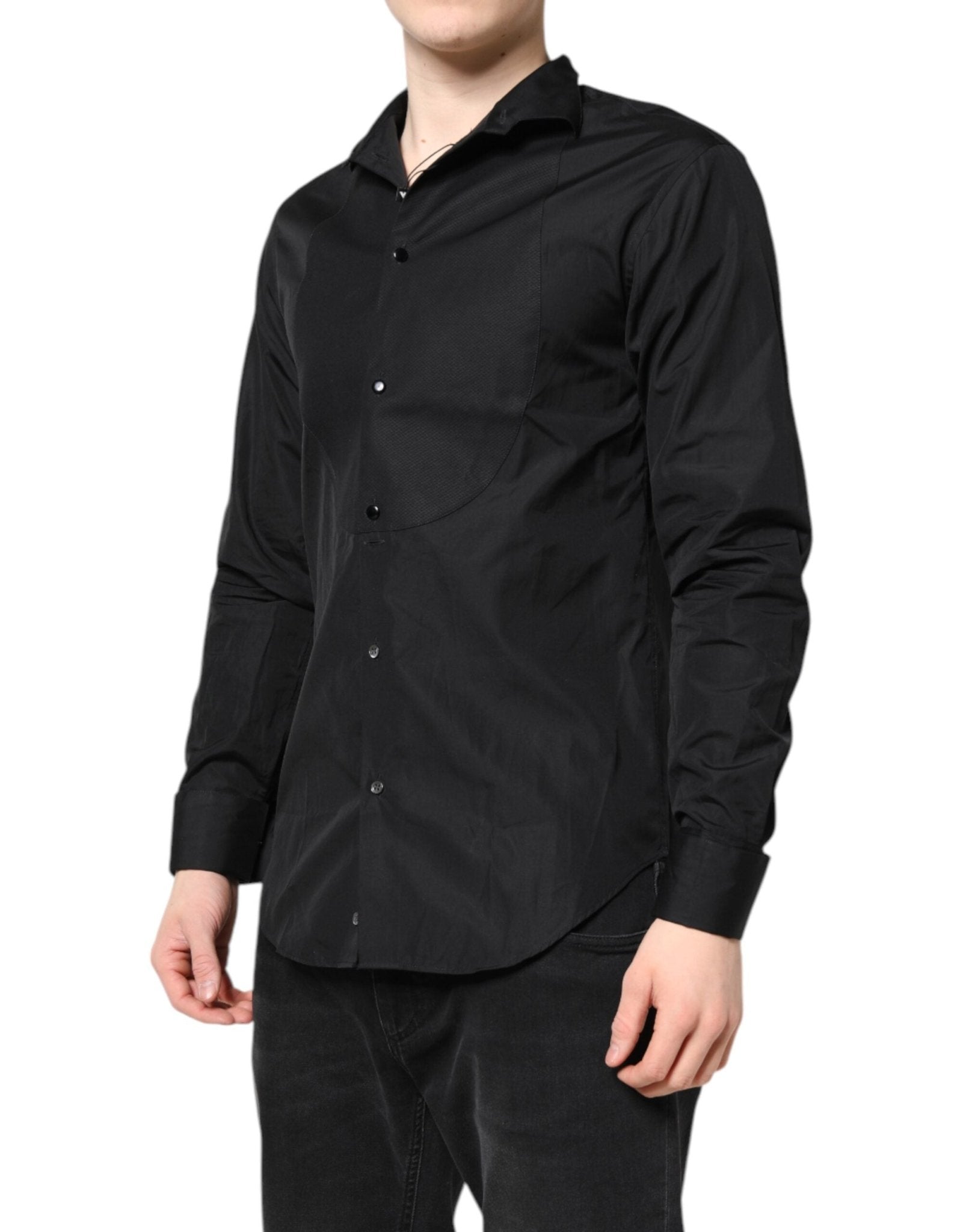 Emporio Armani Black Cotton Long Sleeves Men Formal Dress Shirt - RIMODA